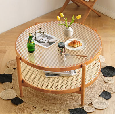 Ergonomics Rattan Glass Table 80*80*45cm Tempered Glass Top Coffee Table