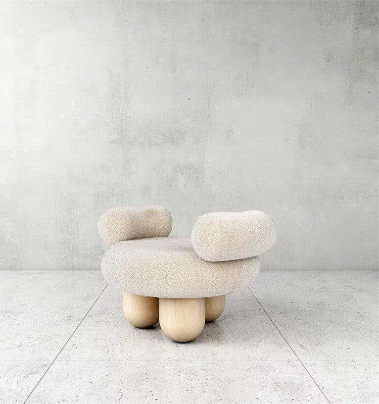 Fabric Leisure Chair White Fabric Soft Comfortable Imitation Wool Leisure Chair