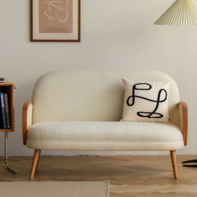 Solid Wood Rattan Modern Fabric Sofa Set Cloth Single Leisure Chair
