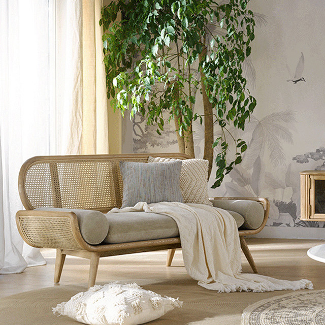 Bedroom Rattan Linen Sofa Linen Filled Sponge Seat Bag